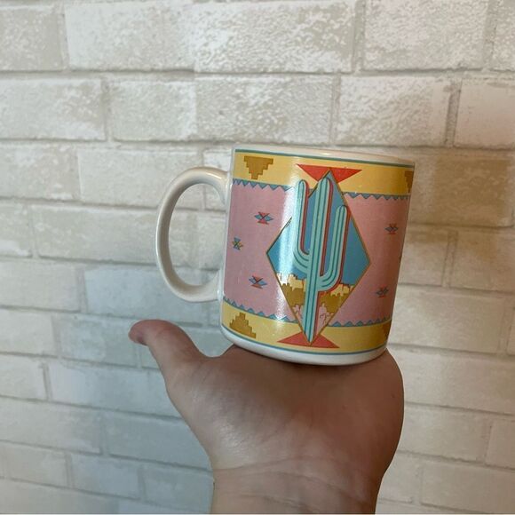 Vintage Aztec Cactus Ceramic Mug 1989 June Sobel Vandor Southwestern Mug - Picture 3 of 7